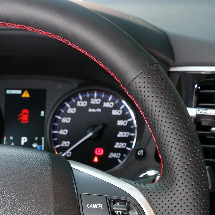 

LQTENLEO Black Genuine Leather Car Steering Wheel Cover For Mitsubishi Outlander Mirage ASX 2012-2019 Eclipse Cross 2017-2019