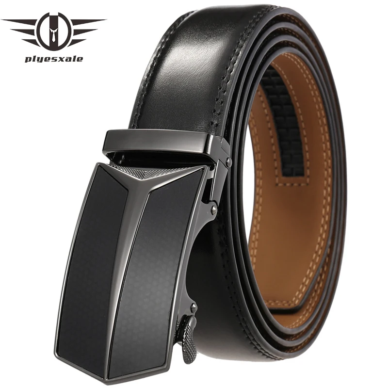 Luxury Automatic Ratchet Alloy Buckle Men Belt Genuine Leather Cowhide Leather Strap For Male Business Men's Belts Black B326