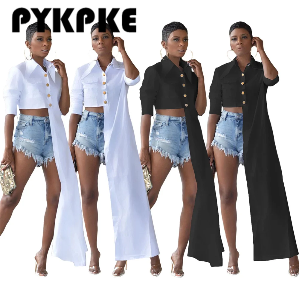 

2021 Women Autumn Solid Turn-down Collar Long Sleeve Asymmetric Shirt Casual Fashion Shirt Tops