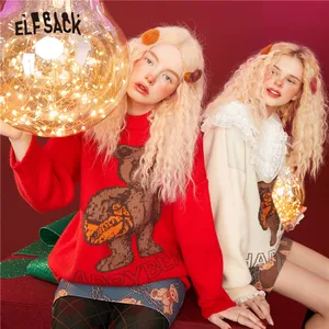 Женский Повседневный трикотажный пуловер ELFSACK Harajuku, зимний винтажный пуловер с длинными рукавами ELF, корейский женский топ, 2021