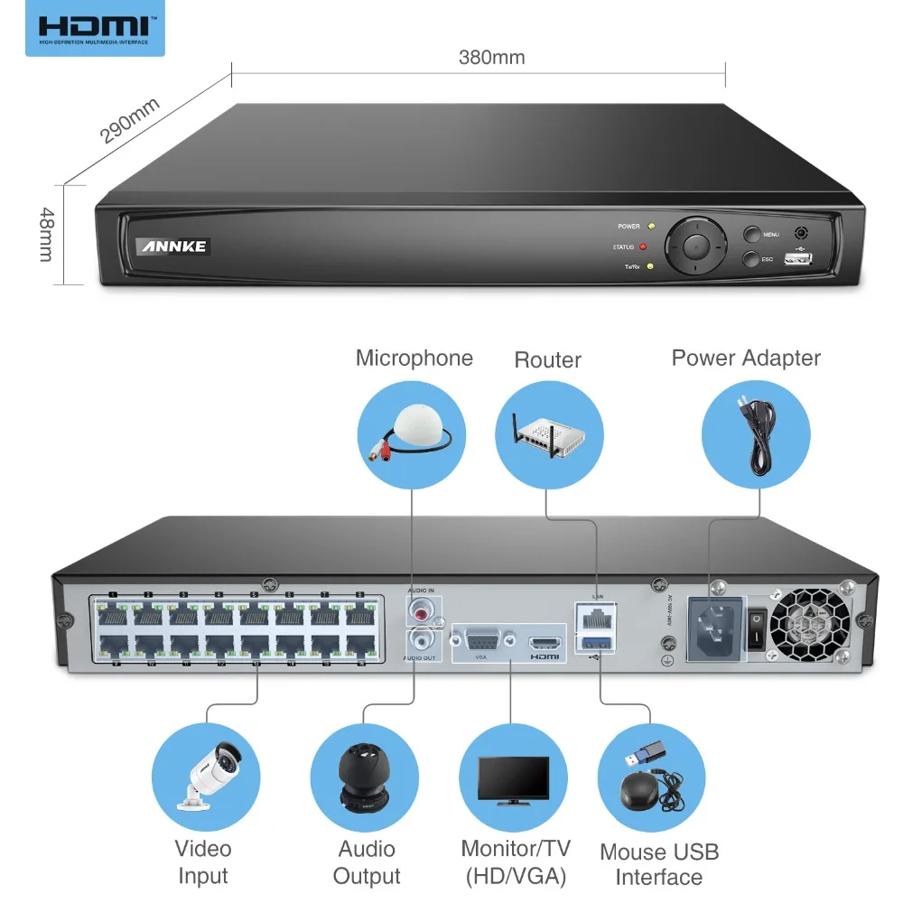 ANNKE 16CH 2MP ультра FHD POE сетевая видео система безопасности 8MP H.265 NVR с 16X 30m ночного