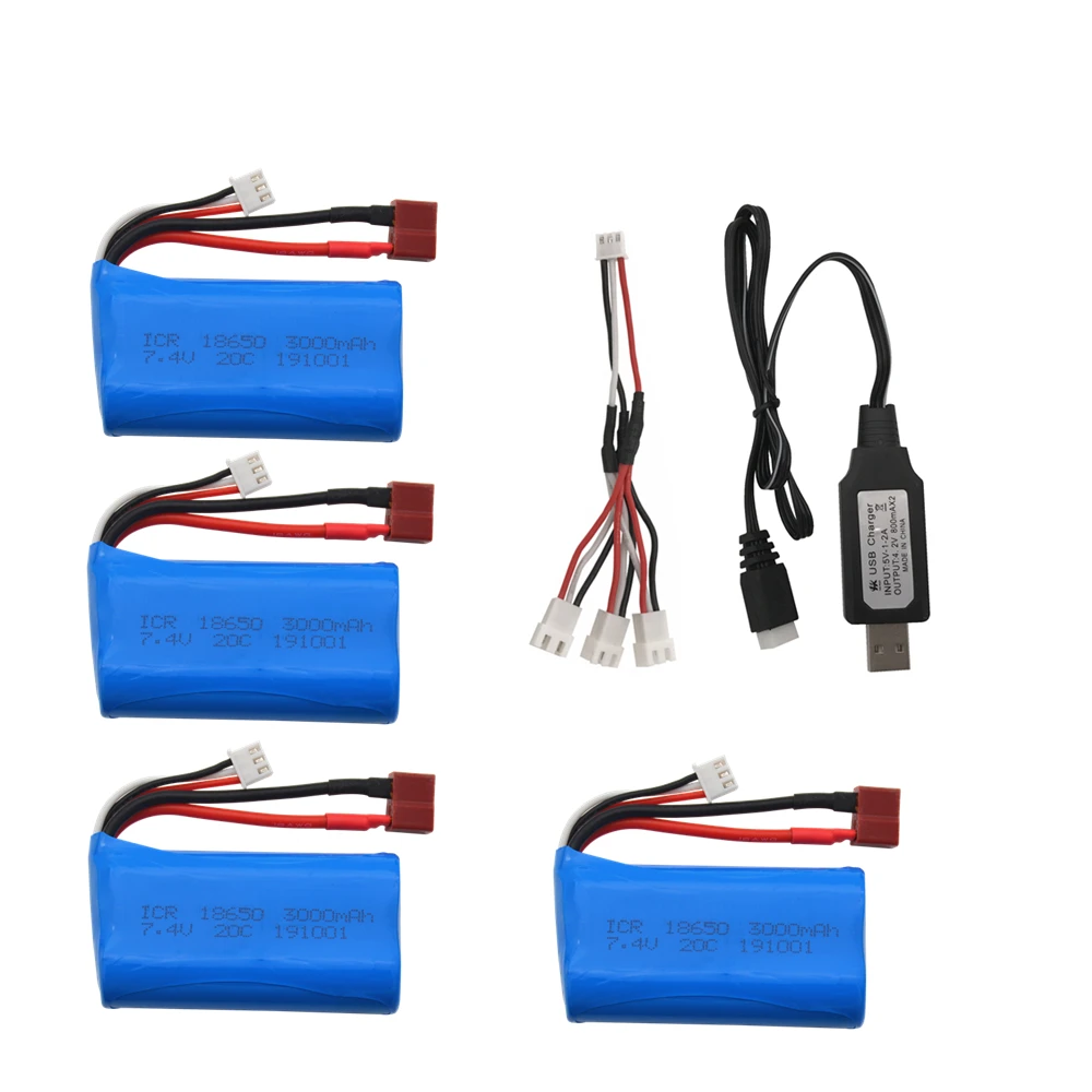 7,4 V 3000MAH литий-полимерный Батарея 18650 для Q46 Wltoys 10428/12428/12423 RC автомобиль запасные Запчасти аксессуары - Цвет: USB 4PCS