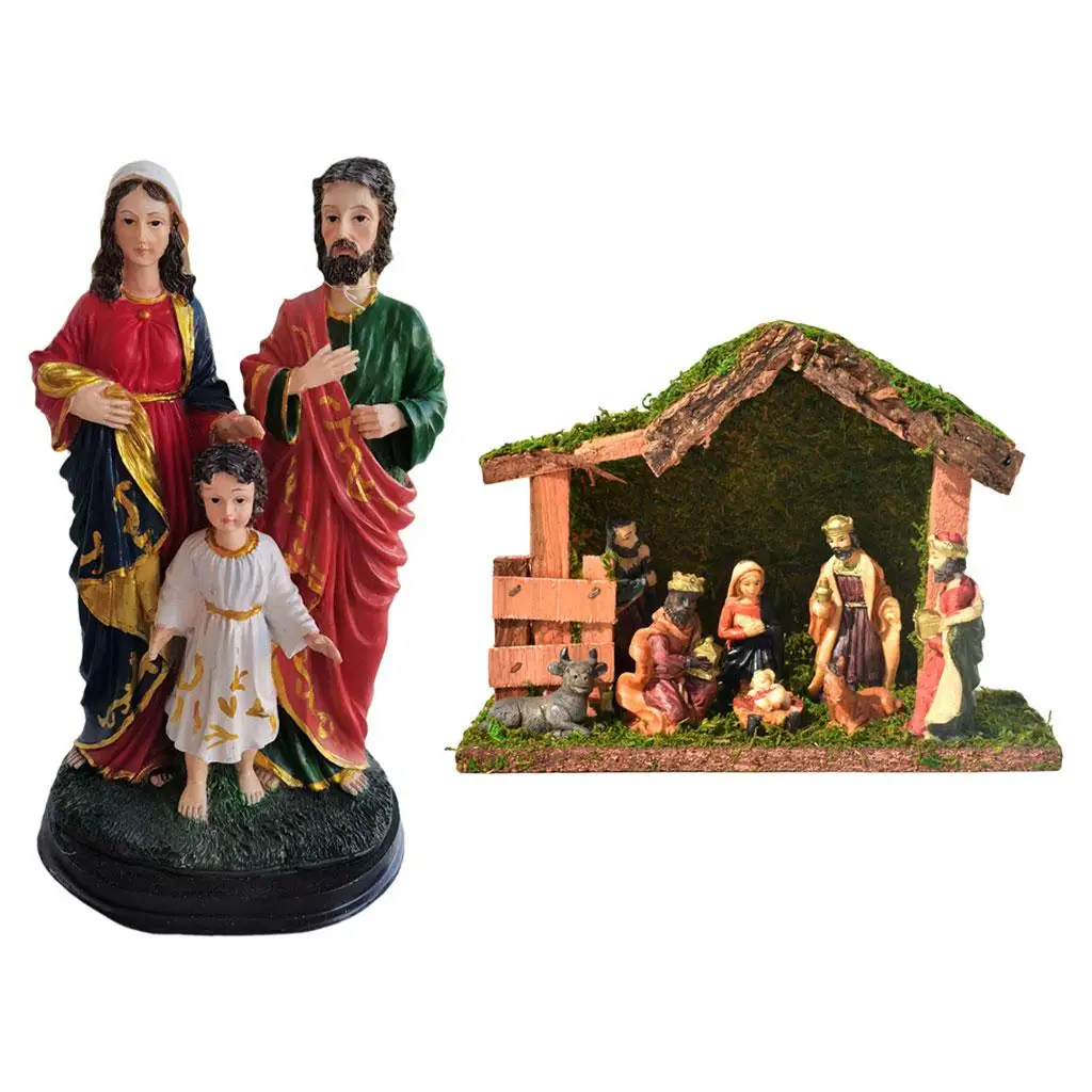 

Easter Holy Jesus Family Statues, Jesus Resurrection Decoration for Living Room TV Cabinet Christianity Saint A Family of Three