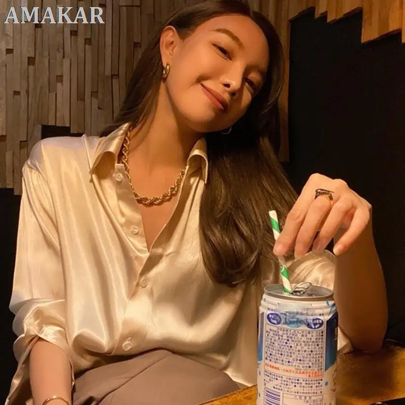 

Блузка Женская атласная с длинным рукавом, элегантный Шелковый кардиган на пуговицах, винтажный дизайнерский офисный Топ оверсайз