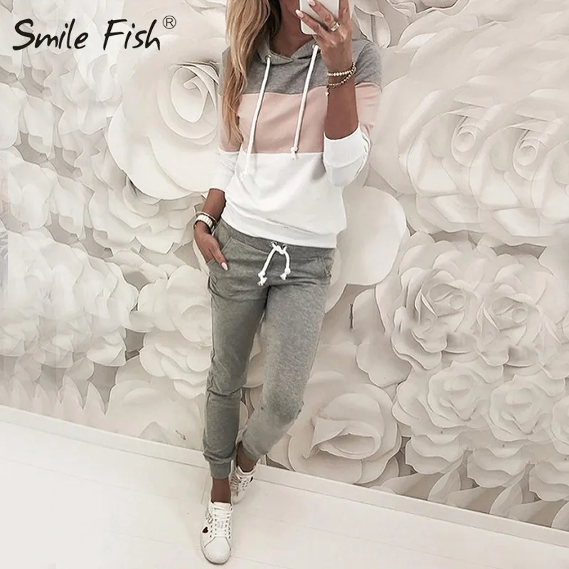 Женский спортивный костюм с блестками и капюшоном повседневный комплект из двух