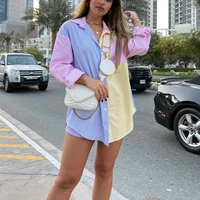 2021 sweet woman loose colorful stripe shirts spring autumn casual oversized women patchwork buttoon tops girls sweety shirt