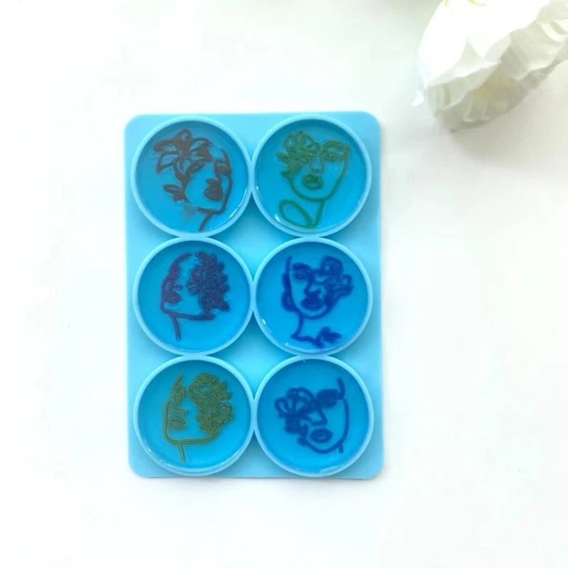 

D0JD 6 Round Female Heads Mobile Phone Holder Epoxy Resin Mold Phone Grip Decorations Casting Silicone Mould DIY Crafts Mold