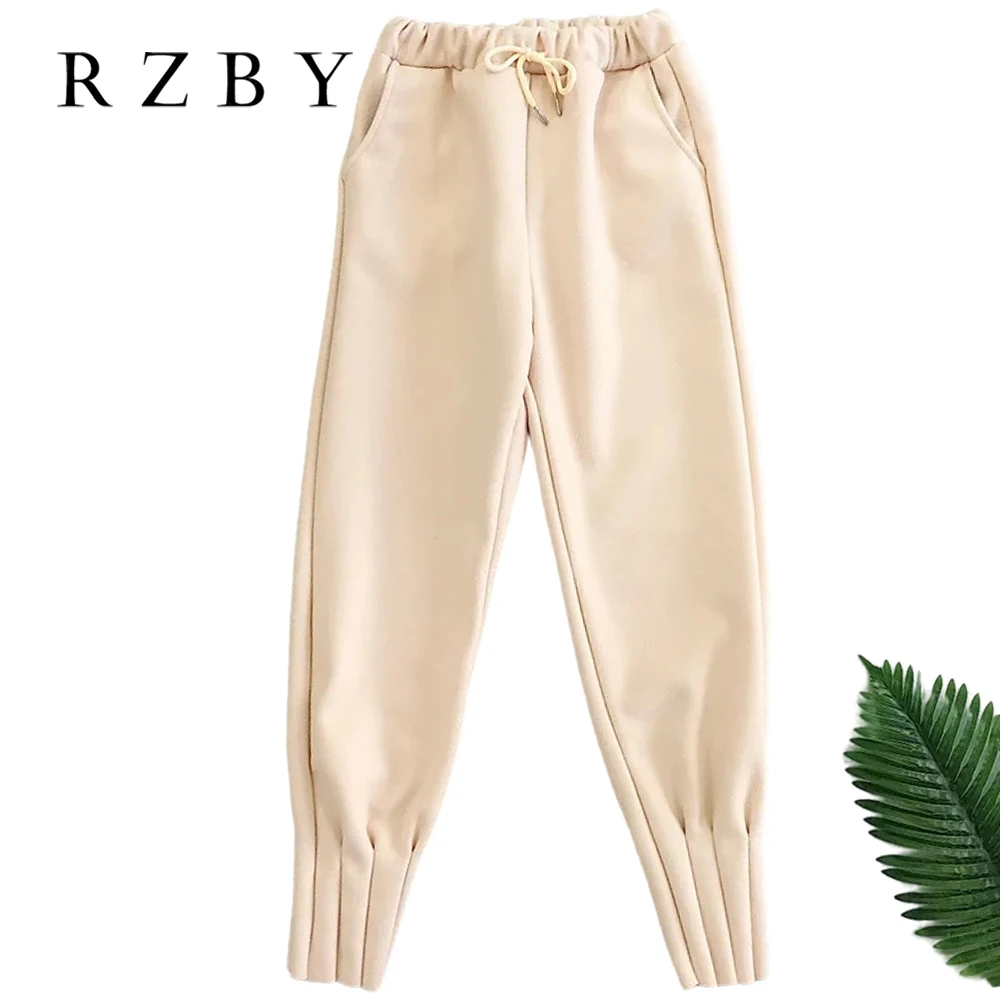 Winter Pantalones De Mujer Thick Solid Pants Pleat Hem Pockets Female Harajuku Loose Fashion Vintage Casual Trousers RZBY561