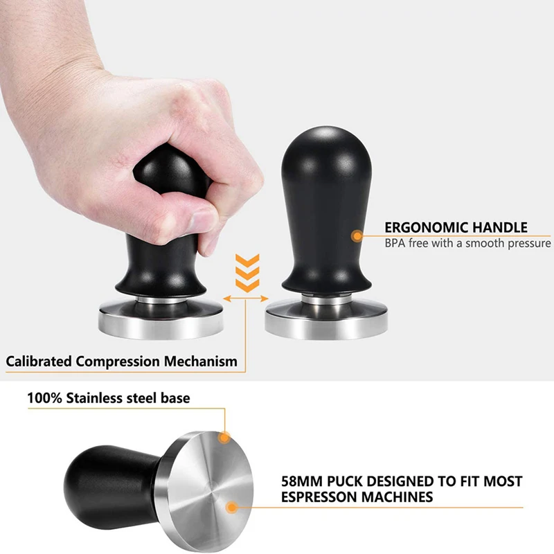 Prensa de caf&eacute; ajustable de 49/51/53/58MM, distribuidor de Espresso de presi&oacute;n constante, martillo de polvo de fuerza de acero inoxidable-5