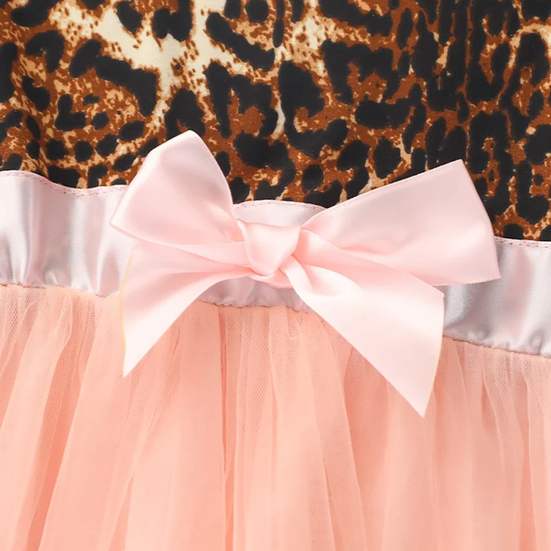 

New Leopard Kids Baby Dress Girls Mesh Gauze Bow Dress Sleeveless Party Birthday Princess Clothes For Girl Summer Dresses