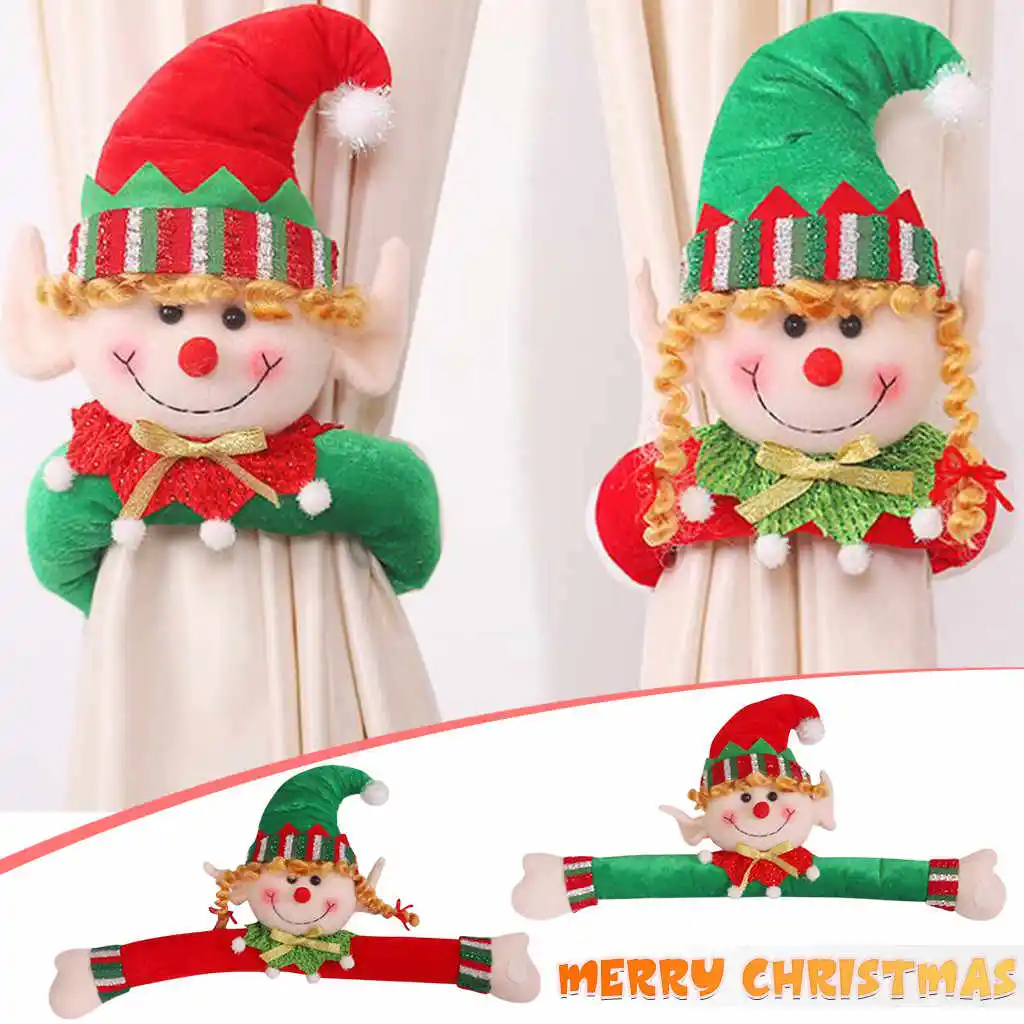 

2022 Christmas Window Curtain Tiebacks Decorations Cute Elf Doll Hook for Home Holiday Xmas Accesorios Décor Curtain Hook Holder