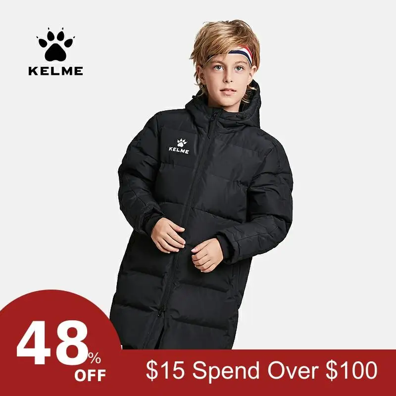 KELME/Зимний Детский пуховик для мальчиков; Длинные Стильные плотные теплые парки с капюшоном; детская верхняя одежда для бега для больших девочек; куртки; 3883406