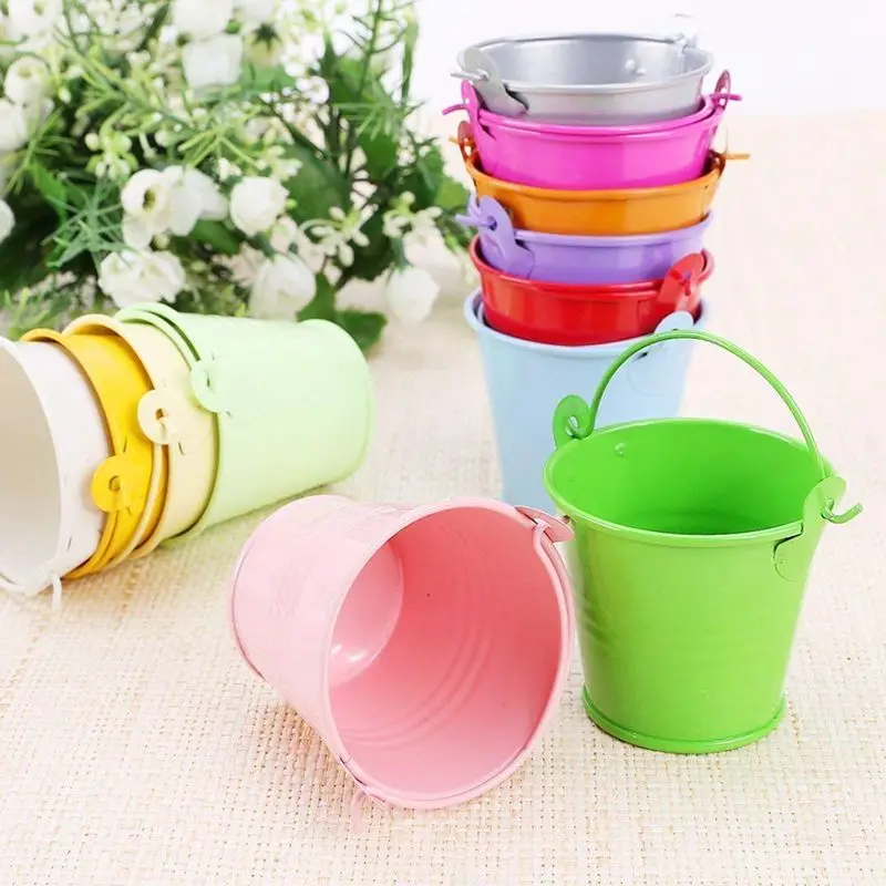 HLZS-12pcs плантатор для цветов мини ведра металлические украшения стола(случайный цвет