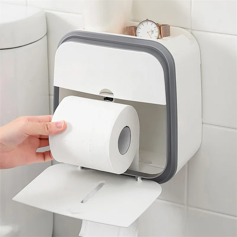 

Paper Holder Waterproof Wall Toilet Paper Holder Shelf Creative Tray Tissue Box Paper Tube Storage Box for Bathroom Kitchen