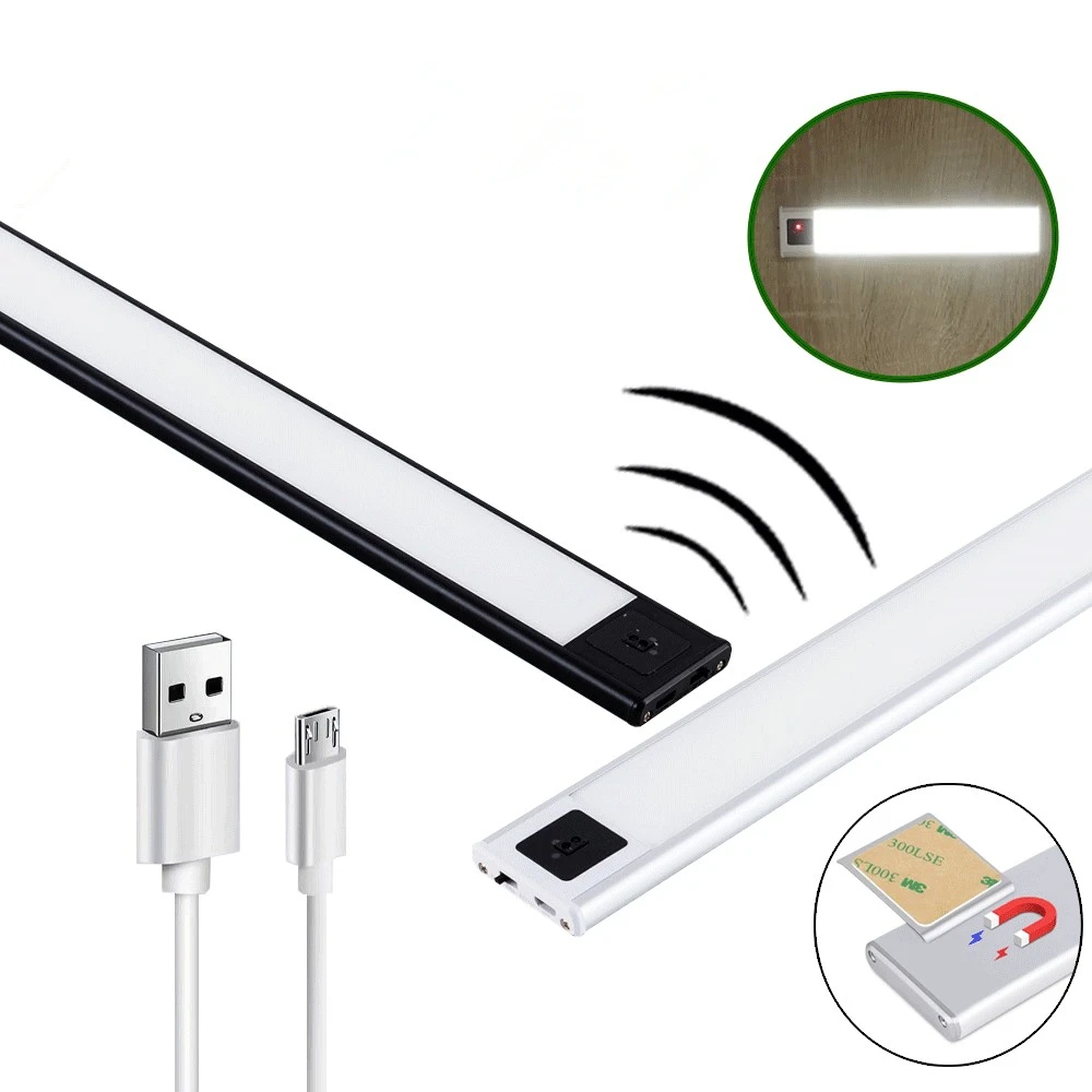 

Topoch Wireless LED Bar Light Under Cabinet PIR Motion Sensor Stick-On Puck Lamp for Wardrobe Closet Kitchen Stair USB Charge 5V