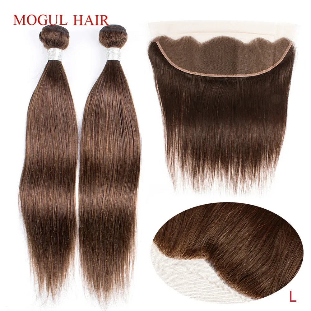 Прямые волосы Mogul пряди с фронтальной темно коричневой сеткой 13x4 фронтальные