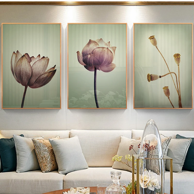 

Elegant Lotus Modern 3pcs Vintage Flower A4 Canvas Painting Art Print Zen Poster Picture Home Wall Decoration Simple Wall Decor