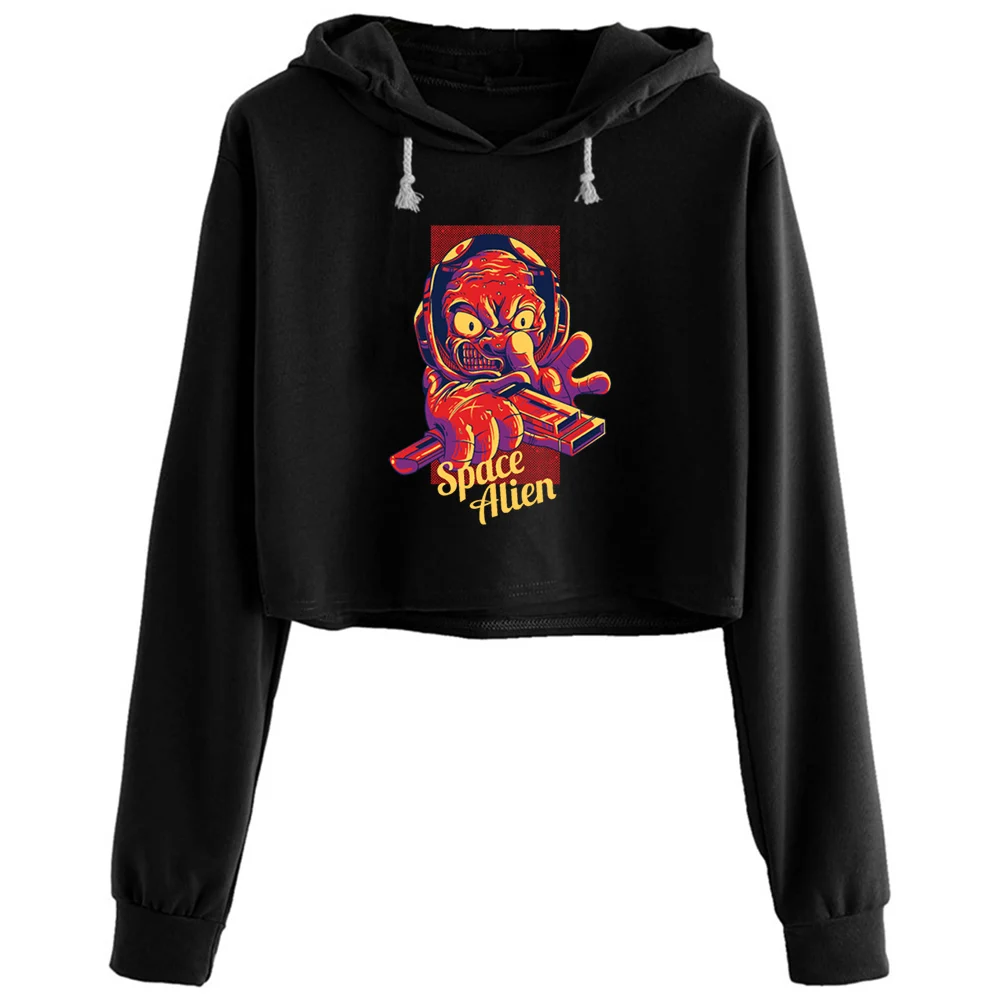 

Space Alien Crop Hoodies Women Kpop Korean Y2k Kawaii Pullover For Girls