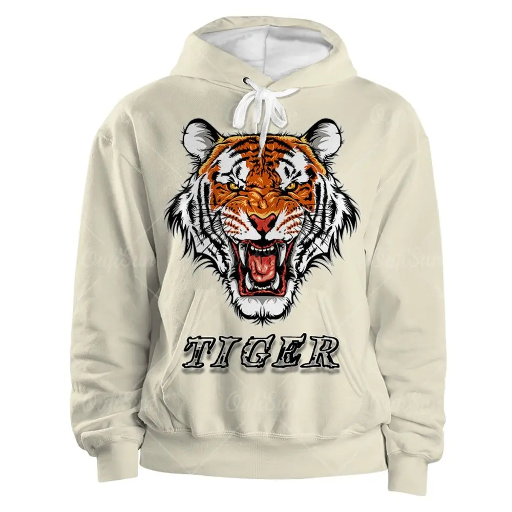 

3D Tiger Head Print Hoodie Men Women Autumn Oversized Hooded Pullover Jacket Urban Casual All-Match Sportswear XXS-4XL