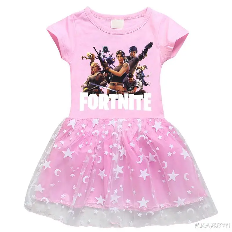 Платье для девочек Fortnites хлопковая сетчатая юбка принцессы с мультяшным принтом