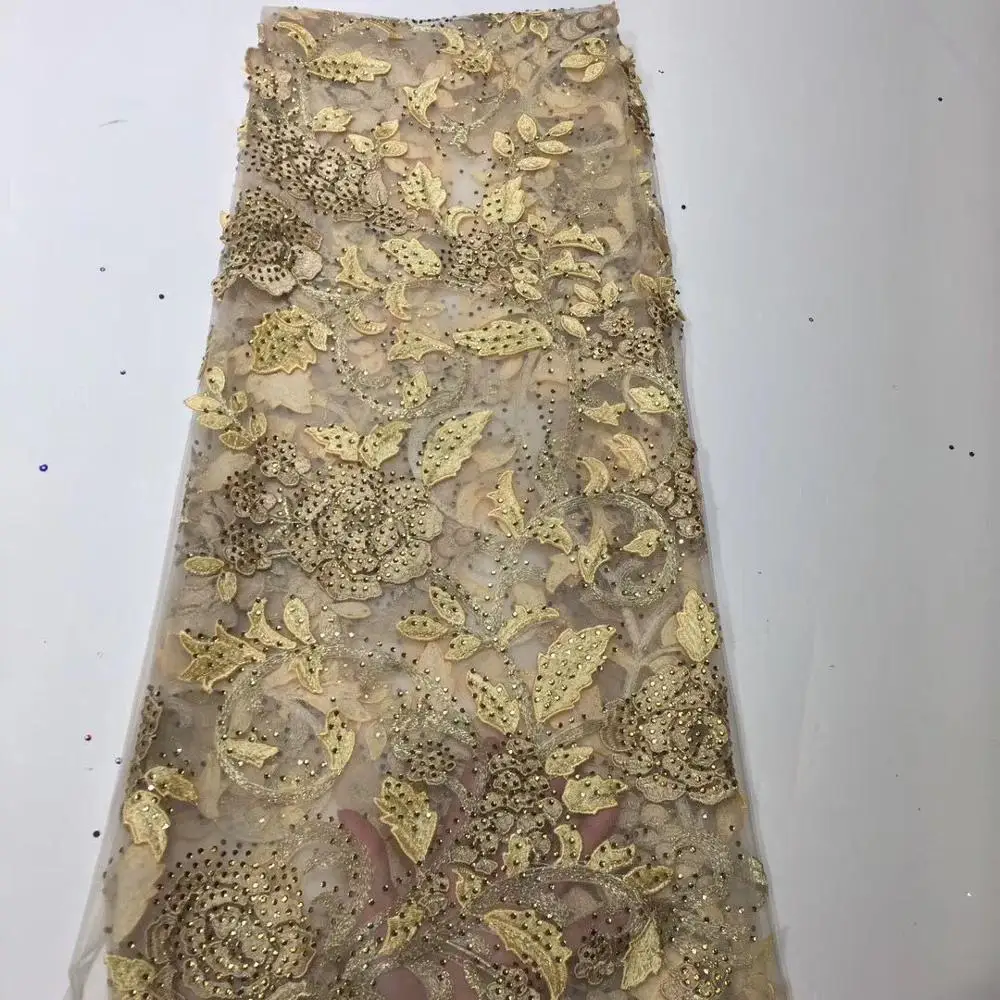 Персиковое Африканское кружево ткань со стразами Вышитое в нигерийском стиле