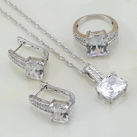 925 silver jewelry sets for women wedding accessories white cubic zirconia crystal earringspendantnecklacering