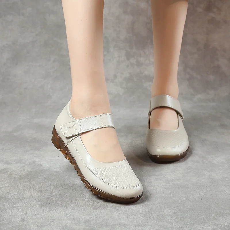 

BEYARNE Promotion 2020 New Autumn High Soft Cowhide Leather Shoes Women Flats Soft Sole Non-slip Comfortable Shoes Mother Shoes