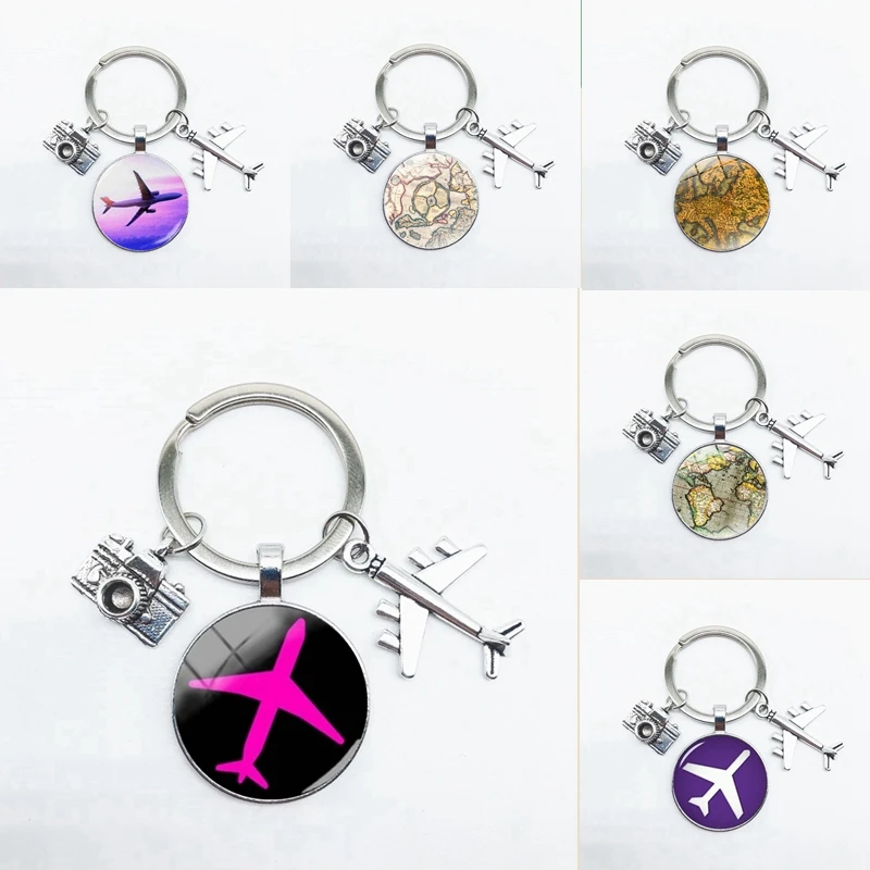 Брелок с подвеской в виде самолета и земли круглый стеклянный подвесной