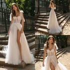 Сексуальные свадебные платья в стиле бохо, 2021, богемные платья невесты с иллюзионным лифом, открытой спиной, плиссированная юбка, элегантная трапециевидная Свадебная юбка