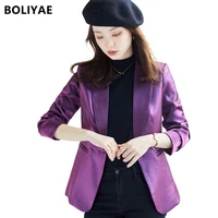 boliyae 2021 women spring and autumn fashion high quality blue blazer coat long sleeve female purple jacket outerwear chic tops