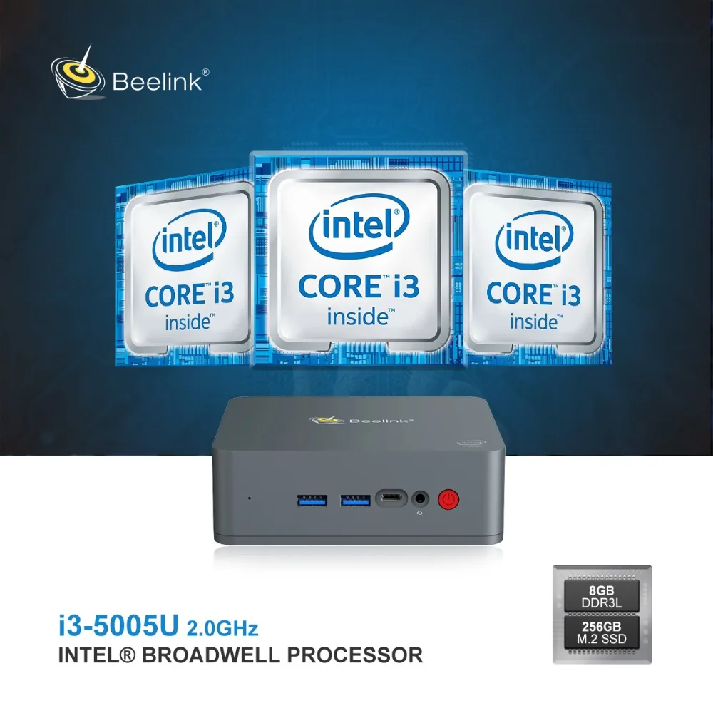 Beelink U55 мини ПК Win10 Intel Broadwell i3 5005U 8G ОЗУ 128 ГБ/256 ГБ/512 ГБ/1T ПЗУ USB3.0 RJ45 BT4.0 Type C Dual WIFI 2 4G + 5
