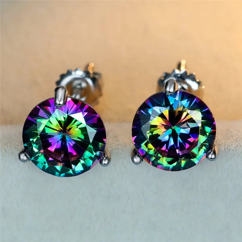 Женские серьги гвоздики с мистическим радужным огненным топазом 6 мм из 100%