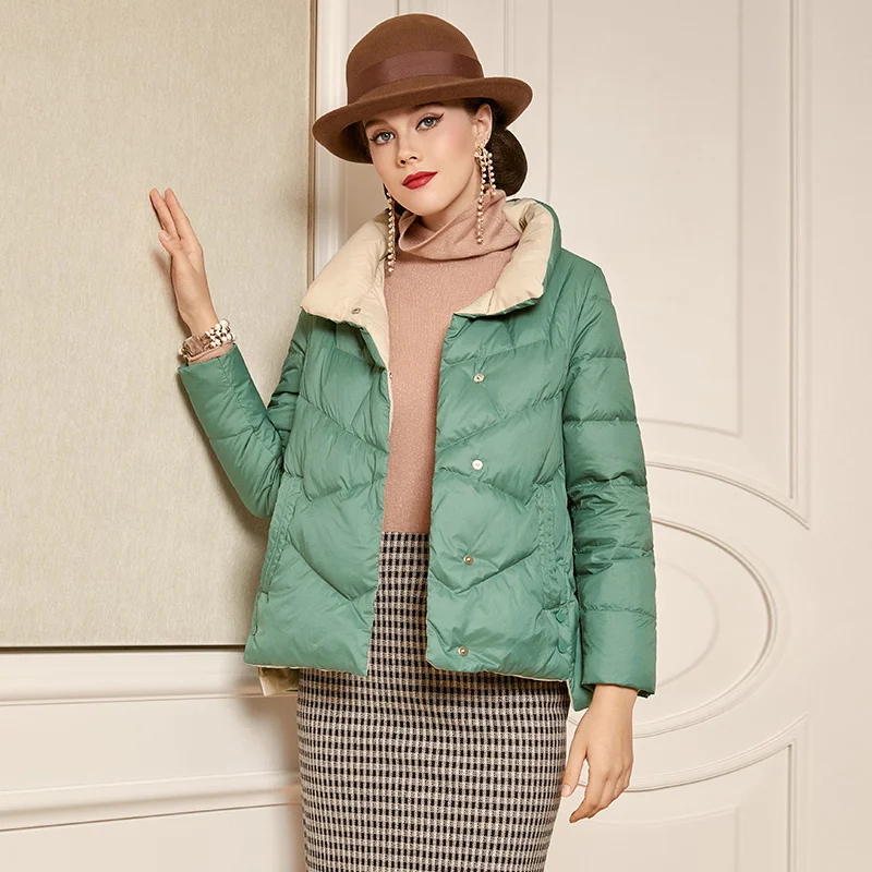 

SHZQ Green Short Lightweight Down Jacket Women's 2021 New Korean White Duck Down Fashion Coat Trend