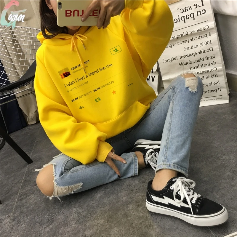 Зимняя Толстовка Kpop в стиле Харадзюку свитер с надписью Wish I Had A Friend Like Me модная