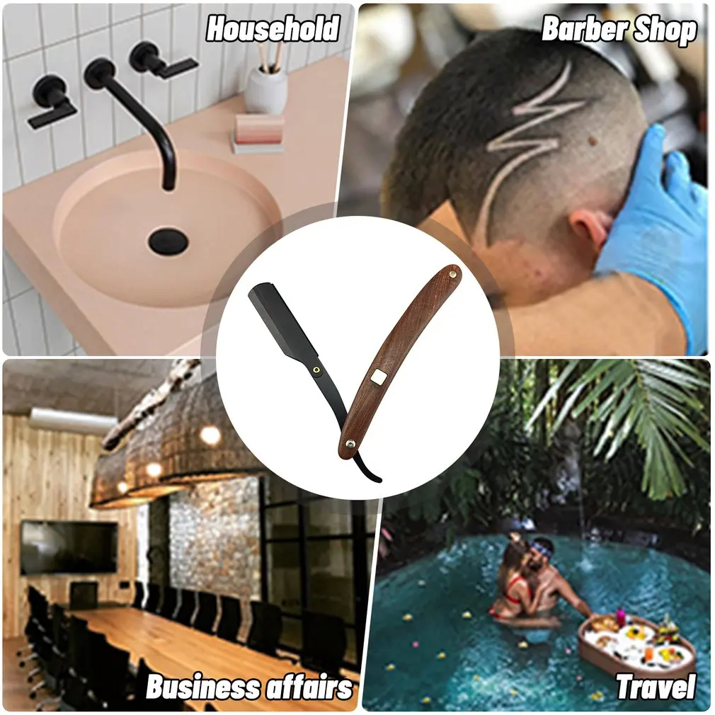 

Manual Blades Red Wood Handle Razor Professional Men Razor Haircut Barber Shift Blade Razor Blade Male Gift