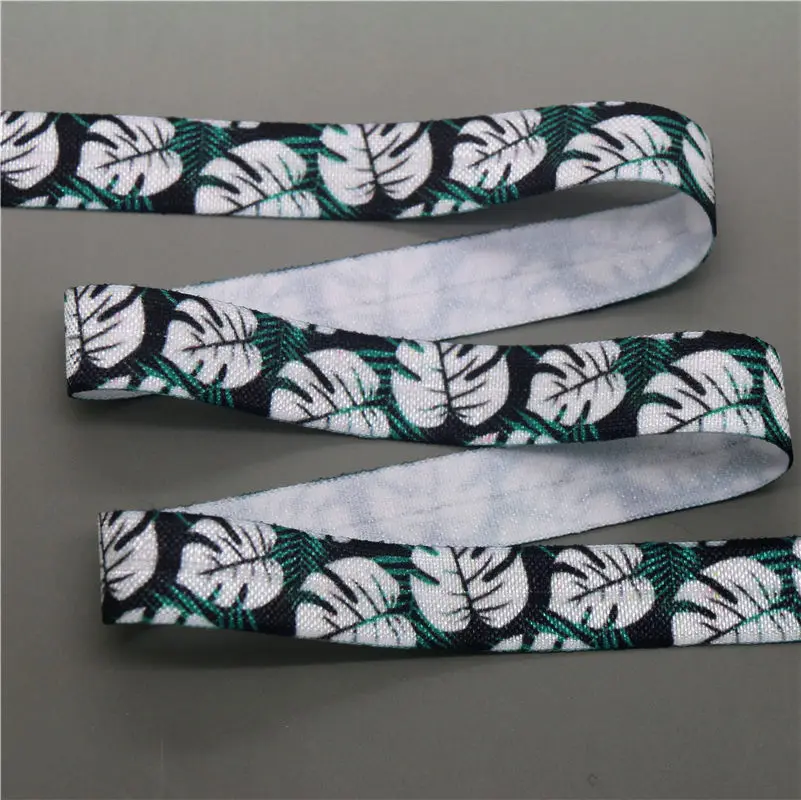 DHK 5/8 'Ƌ ярдов листья печатных Сложите эластичный враг стрейч лента hairbow