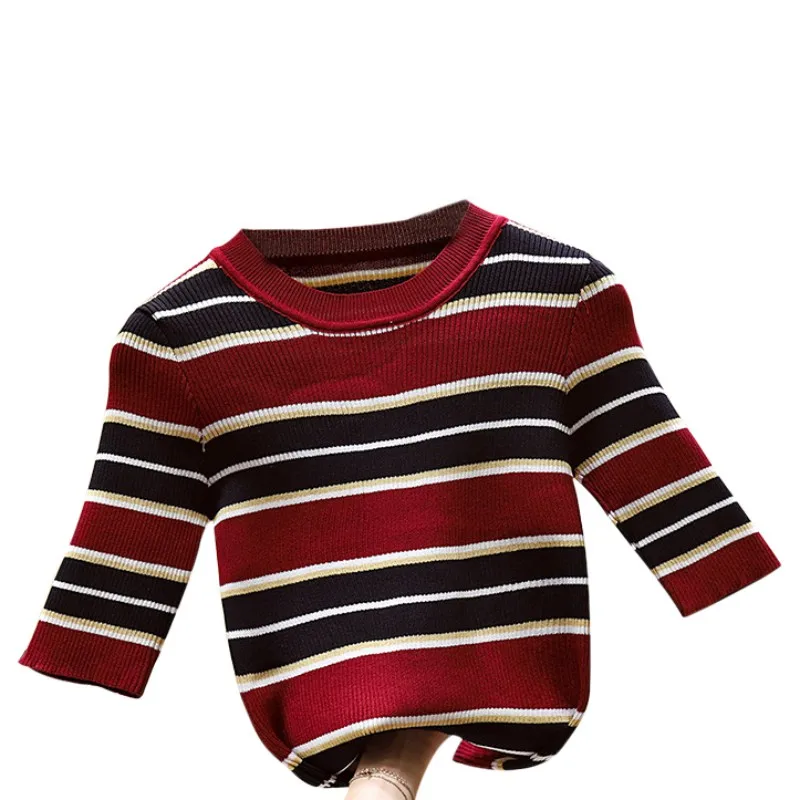 

Women New Spring Summer T-shirts Ladies Stripes Print Slim Short Sleeve Round Neck Slim Bottom Knit Tees Half Sleeve