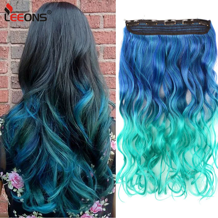 

22Inch Long Straight Curly Wavy Ombre Hair Extension 5Clips Black Blond Rainbow Synthetic Hair Clips Hairpiece For Daily Color