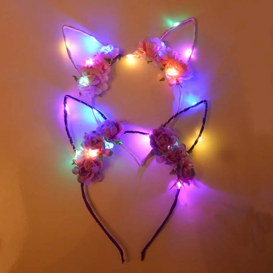 Светодиодный головной убор с ушками лисы кролика в форме кота светодиодный