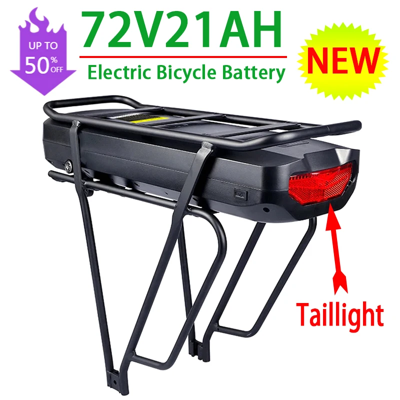 

72V 21Ah Scooter E-Bike Lithium Battery With Taillight Luggage Rack Suitable For 500W 750W 1000W Bafang Electric Bicycle Motor