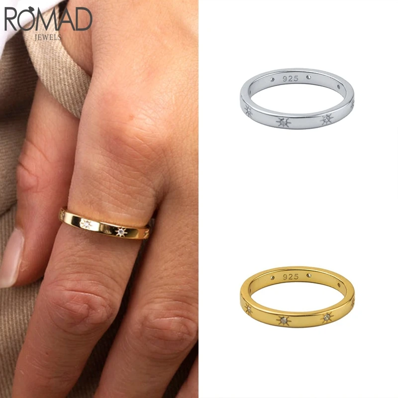 

S925 Sterling Silver Rings Statement Eight Pointed Star Zircon Rings For Girl Gift Women Fashion Jewelry W3