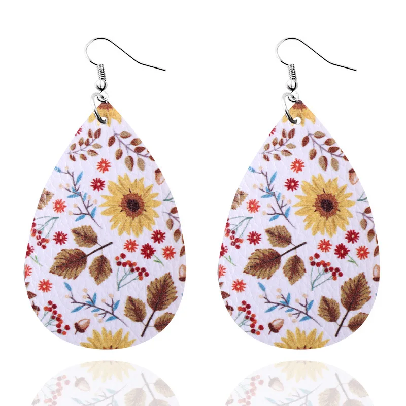 Серьги-капли из искусственной кожи с кленовым принтом на День Благодарения