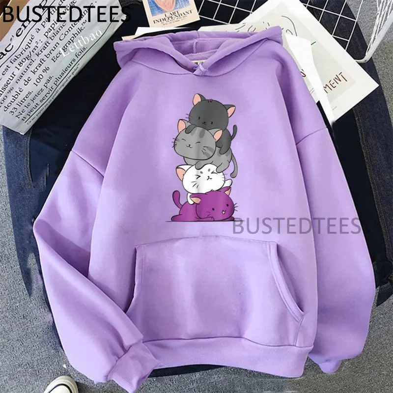 

Kawaii Cat Cute Women Hoodies Cartoon Print Streetwear Print Fashion Hoodies Casual Clothes Long Sleeve Hooded Pullovers Tops