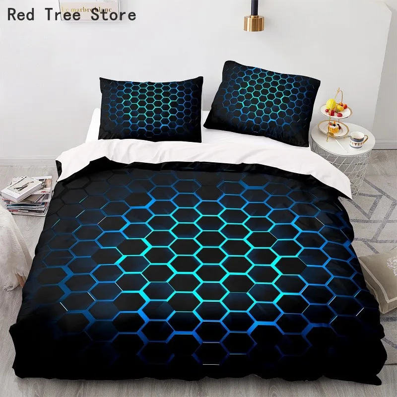 

US AU EU Size Bedding Set 228x228 Duvet Cover Set With Pillowcase 3D Printed Hexagon Design Quilt Cover NO Blanket/Sheet Bedline