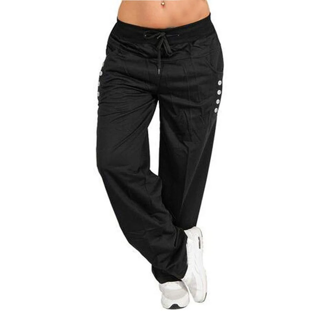 Black Sfit New Women Casual Loose Pants Sport Workout Trousers Fashion Pants Sportswear Fitness Drawstring Trousers Plus Size 5XL - Color: Black