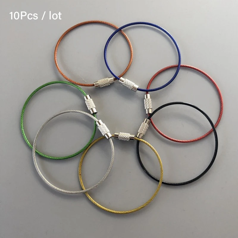 

10Pcs Colorful EDC Keychain Stainless Steel Screw Locking Key Chain Carabiner Key Holder Outdoor Tools Wire Keyrings Cable Rope