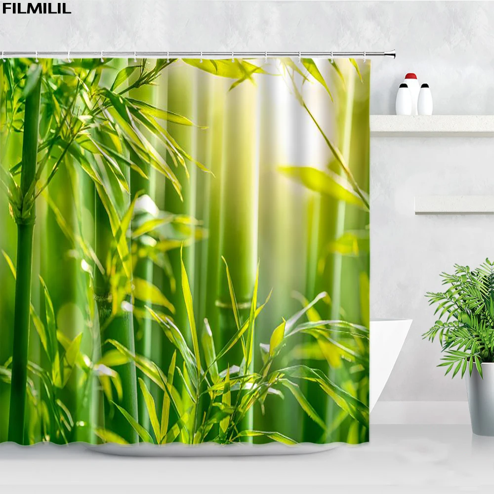 

FILMILIL Лесной Зеленый бамбуковый душ, оформление интерьера в деревенском стиле, занавеска из полиэстера для ванной комнаты и ванной комнаты