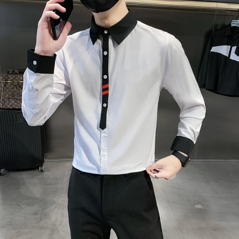 2021 Autumn Korean Slim Men's Shirt Fashion Long Sleeve Casual Shirt Streetwear Social Nightclub Men Clothing Party Uniform Tops