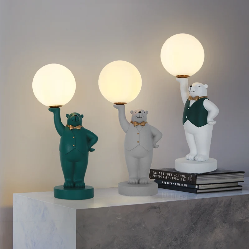 

Nordic Cartoon Table Lamp Resin Polar Bear Gentleman Desk Light for Bedroom Bedside Lamp Children Room Decoration LED Lighting
