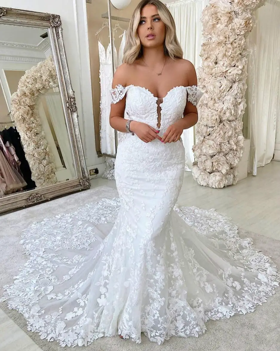 

2022 Plus Size Arabic Aso Ebi Mermaid Lace Beaded Wedding Dresses Sweetheart Tulle Bridal Dreses Vintage Wedding Gowns